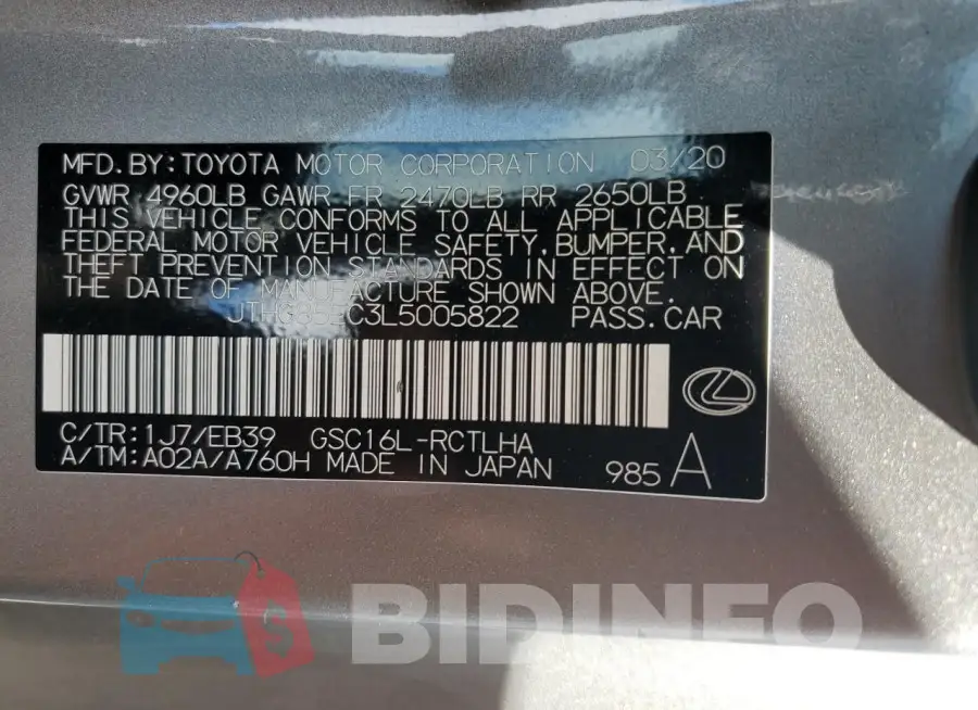JTHG85EC3L5005822 Photo# 12