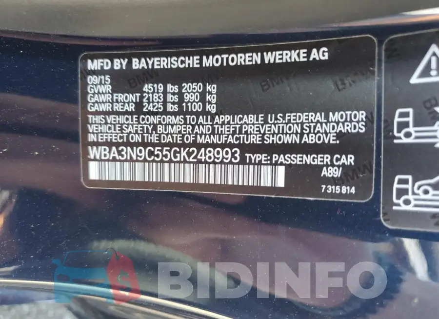 WBA3N9C55GK248993 Photo# 13