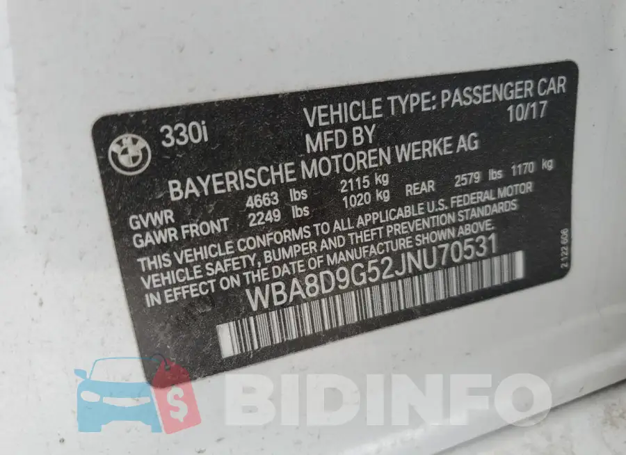 WBA8D9G52JNU70531 Photo# 12