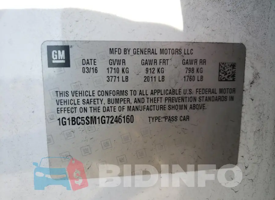 1G1BC5SM1G7246160 Photo# 12
