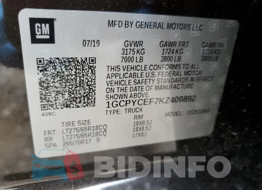 1GCPYCEF7KZ409892 Photo# 13