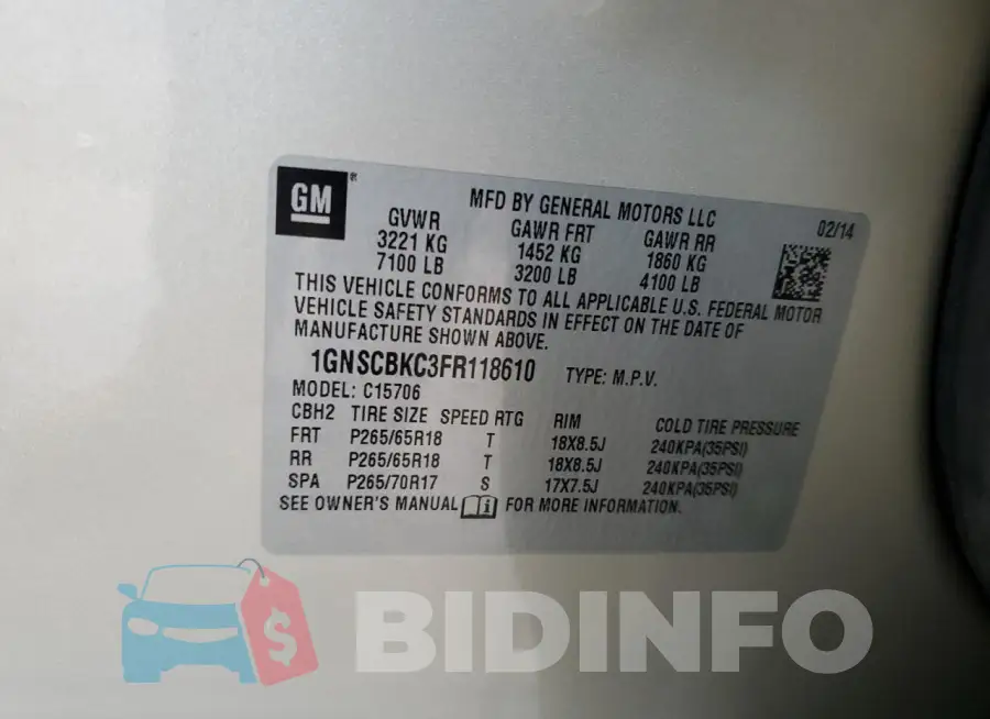 1GNSCBKC3FR118610 Photo# 14