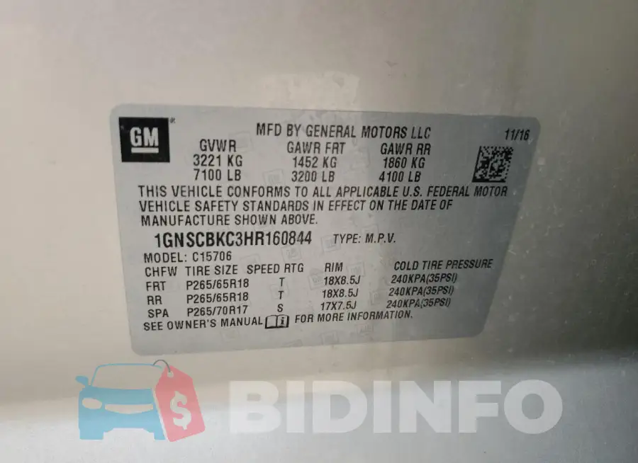 1GNSCBKC3HR160844 Photo# 12