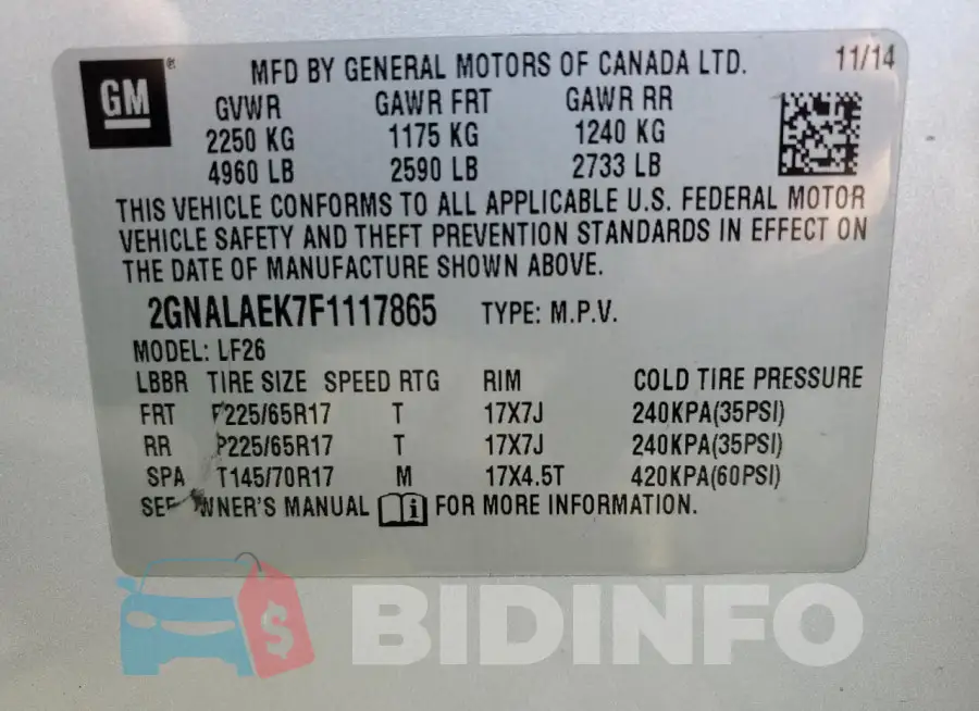 2GNALAEK7F1117865 Photo# 12