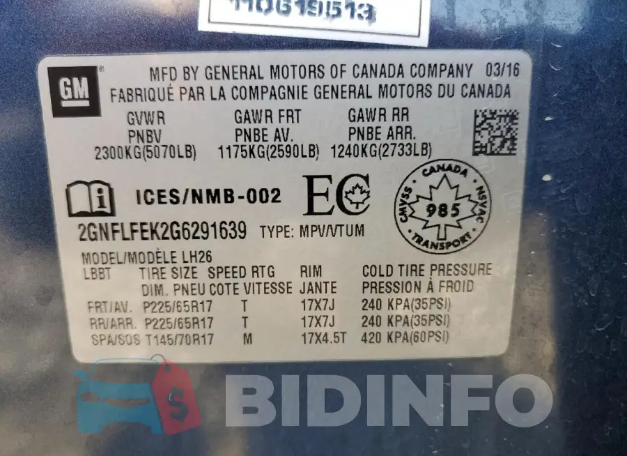 2GNFLFEK2G6291639 Photo# 12