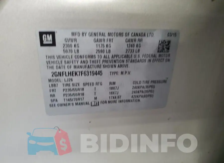 2GNFLHEK7F6319445 Photo# 13