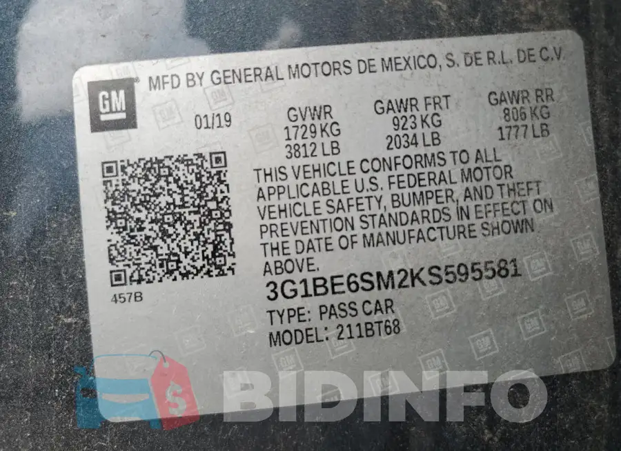 3G1BE6SM2KS595581 Photo# 12