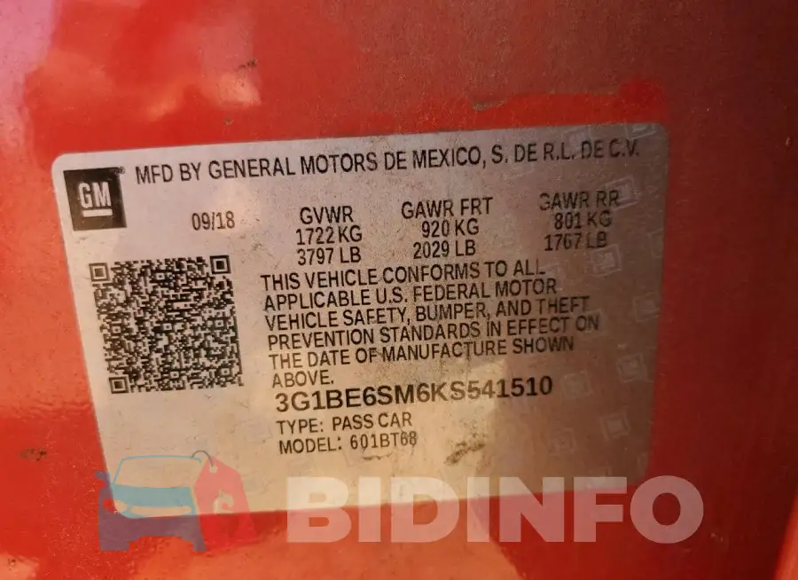 3G1BE6SM6KS541510 Photo# 12