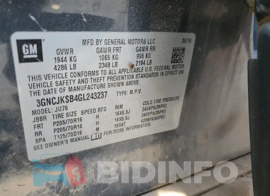 3GNCJKSB4GL243237 Photo# 13