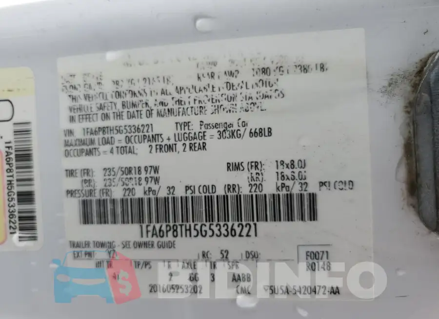 1FA6P8TH5G5336221 Photo# 13