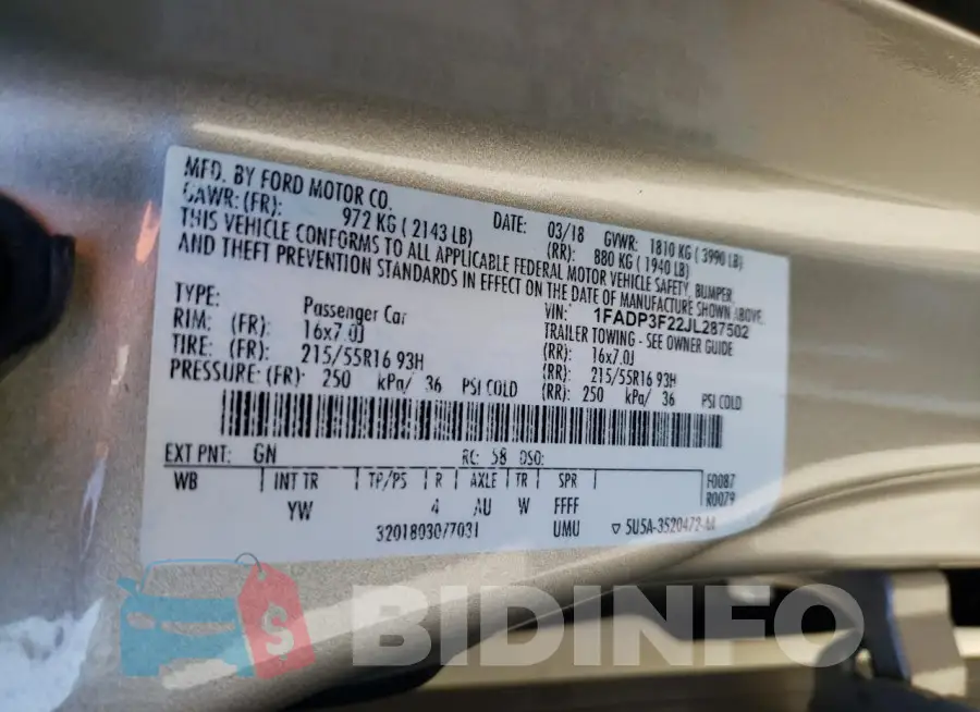 1FADP3F22JL287502 Photo# 12