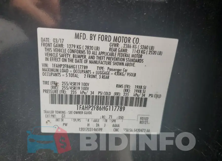 1FAHP2F86HG117789 Photo# 12