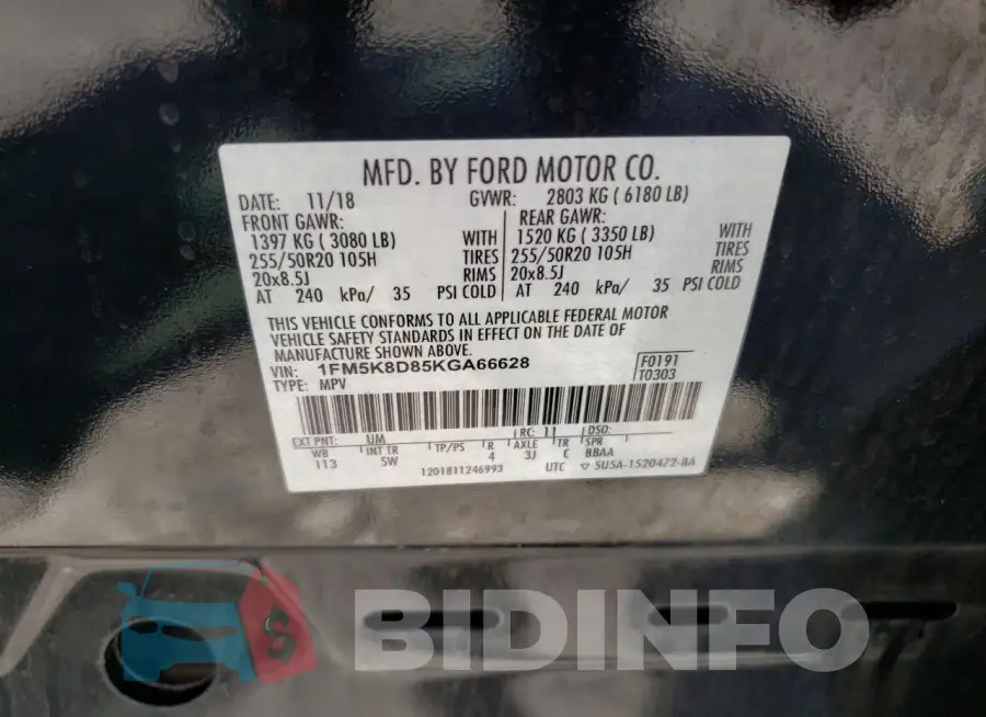 1FM5K8D85KGA66628 Photo# 14