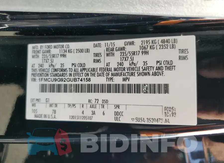 1FMCU9G92GUB74158 Photo# 13