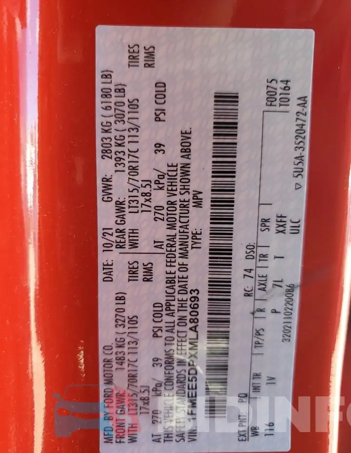 1FMEE5DPXMLA80693 Photo# 14