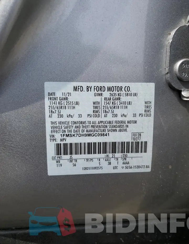 1FMSK7DH9MGC09841 Photo# 14