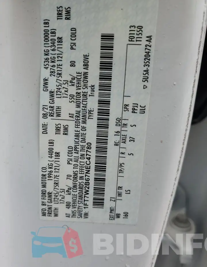 1FT7W2B67NEC47780 Photo# 12