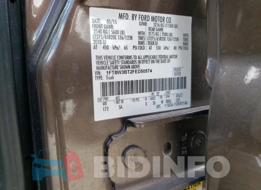 1FT8W3BT2FED50574 Photo# 12