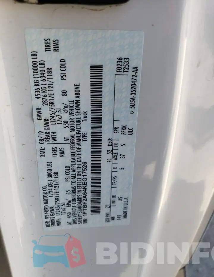 1FTBF2A64KEG17526 Photo# 12