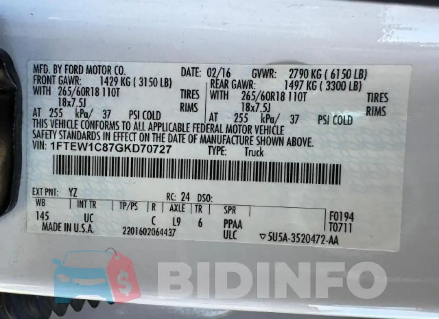 1FTEW1C87GKD70727 Photo# 15