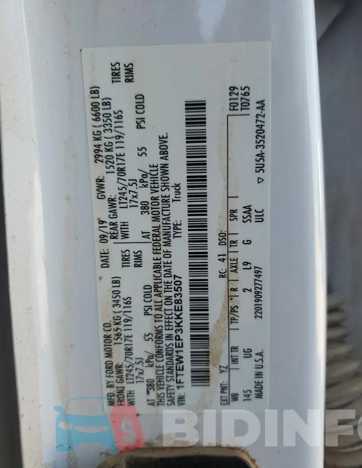 1FTEW1EP3KKE83507 Photo# 12