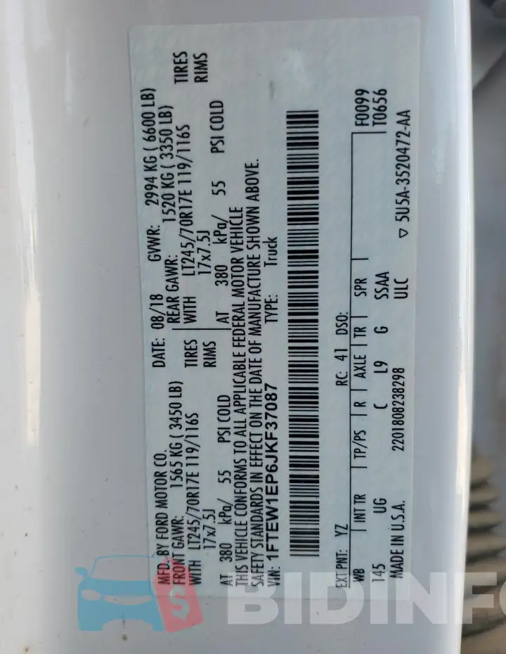 1FTEW1EP6JKF37087 Photo# 12