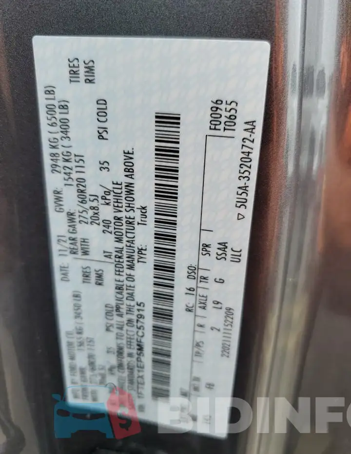 1FTEX1EP5MFC57915 Photo# 12