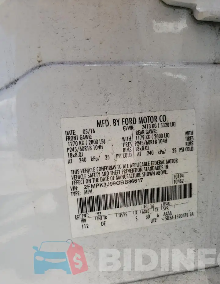2FMPK3J99GBB86617 Photo# 13