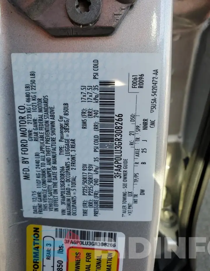 3FA6P0LU3GR308266 Photo# 12