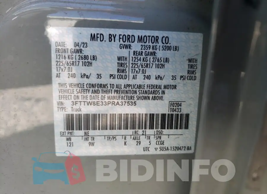3FTTW8E33PRA37535 Photo# 12