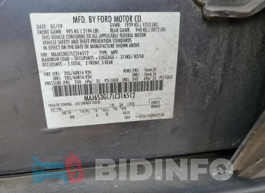 MAJ6S3GL7LC316512 Photo# 13