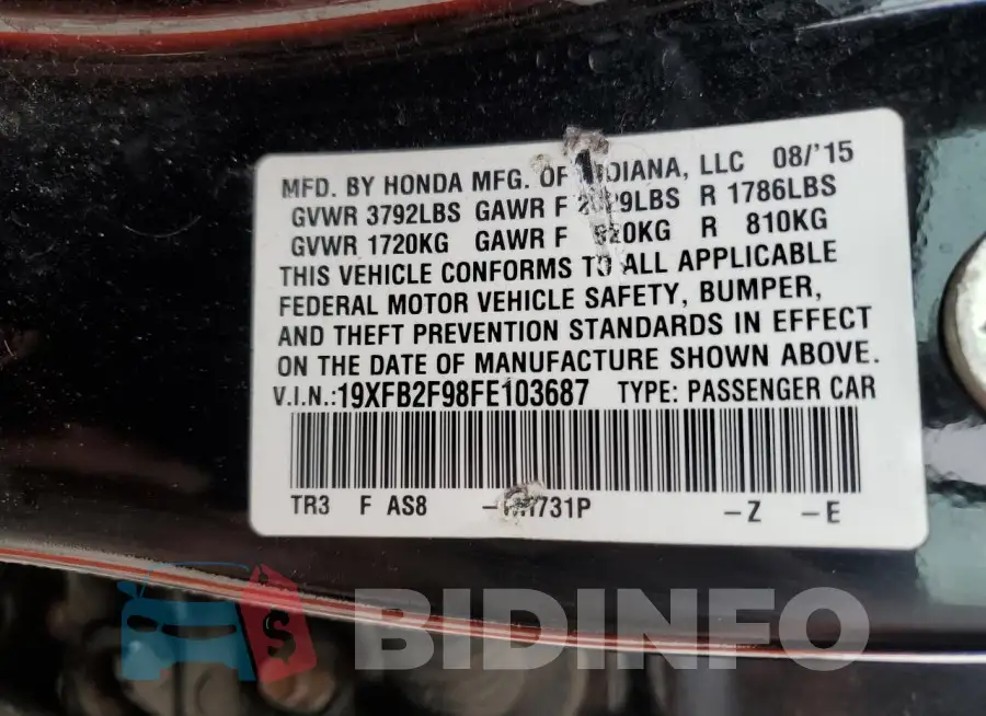 19XFB2F98FE103687 Photo# 12