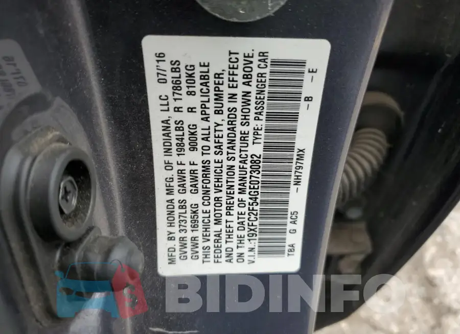 19XFC2F54GE073082 Photo# 12