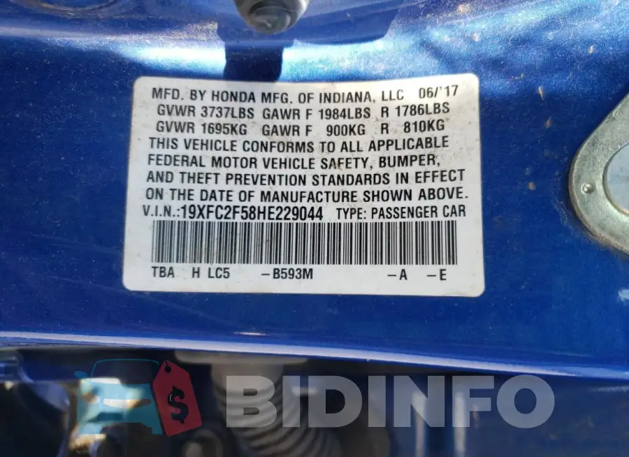 19XFC2F58HE229044 Photo# 12