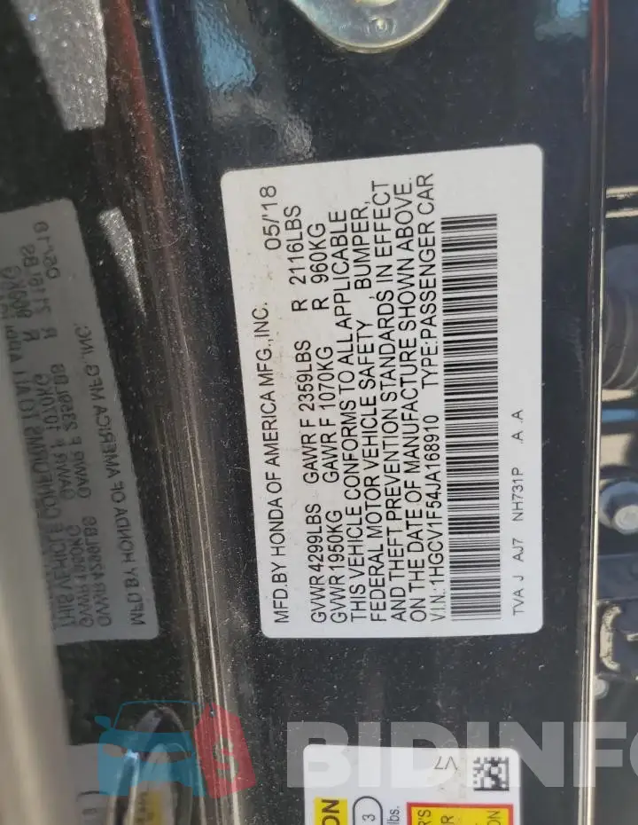 1HGCV1F54JA168910 Photo# 13