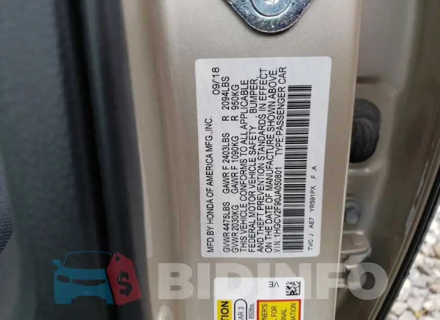 1HGCV2F90JA050801 Photo# 13
