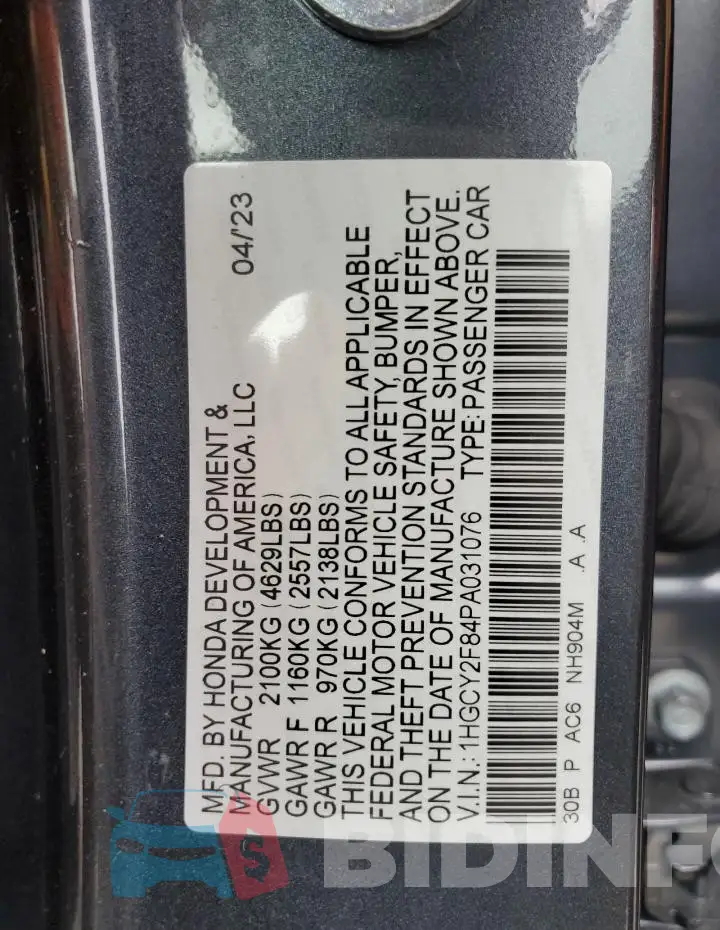1HGCY2F84PA031076 Photo# 13