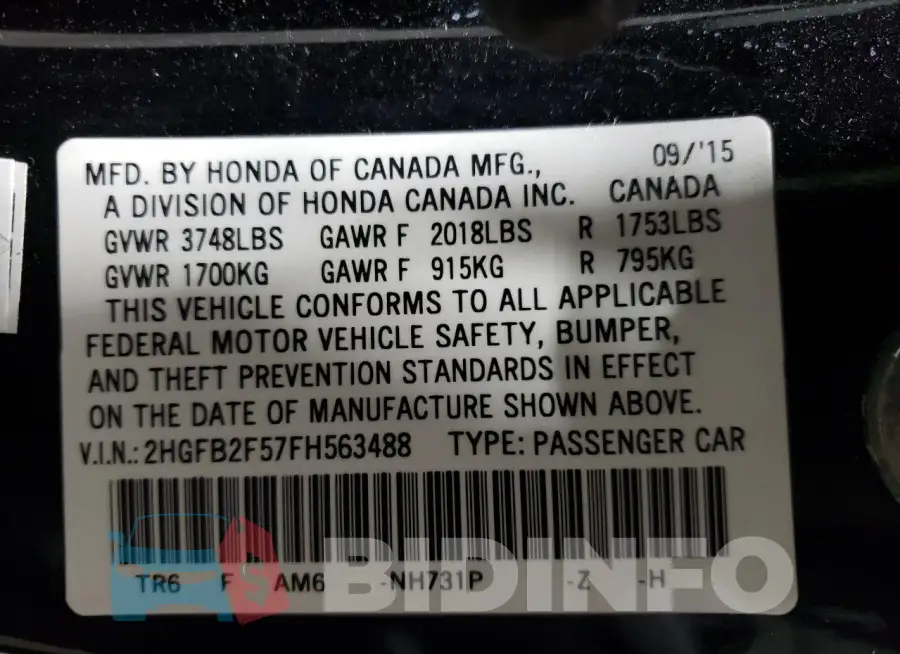 2HGFB2F57FH563488 Photo# 13