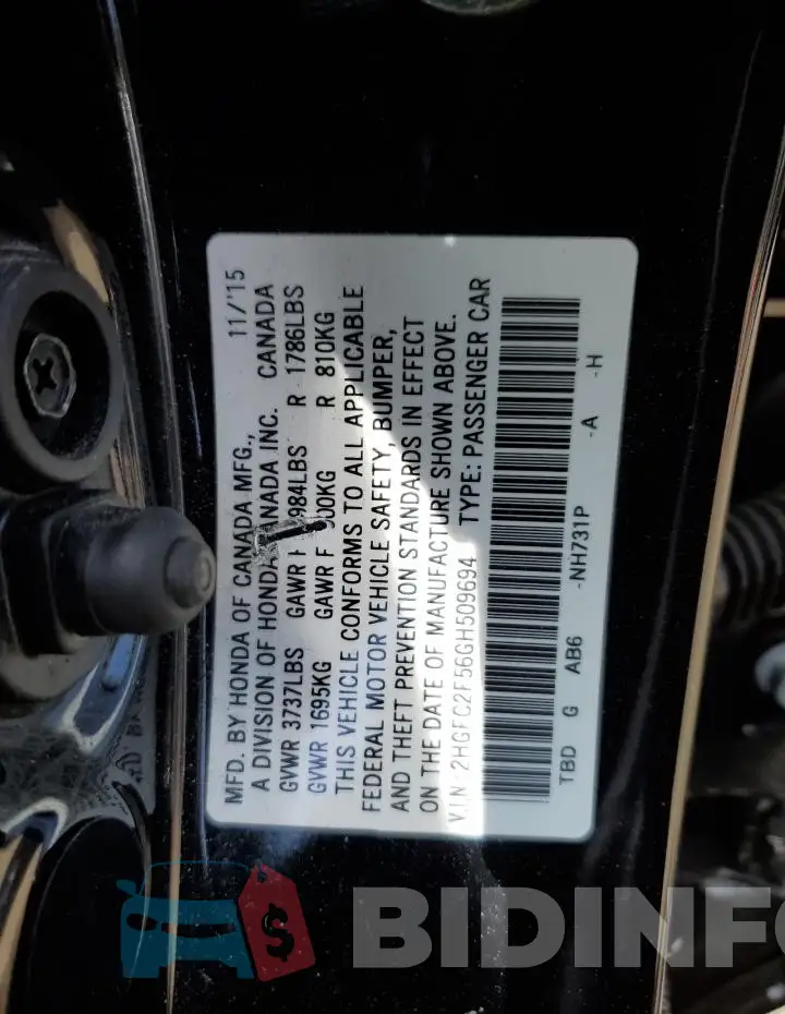 2HGFC2F56GH509694 Photo# 12