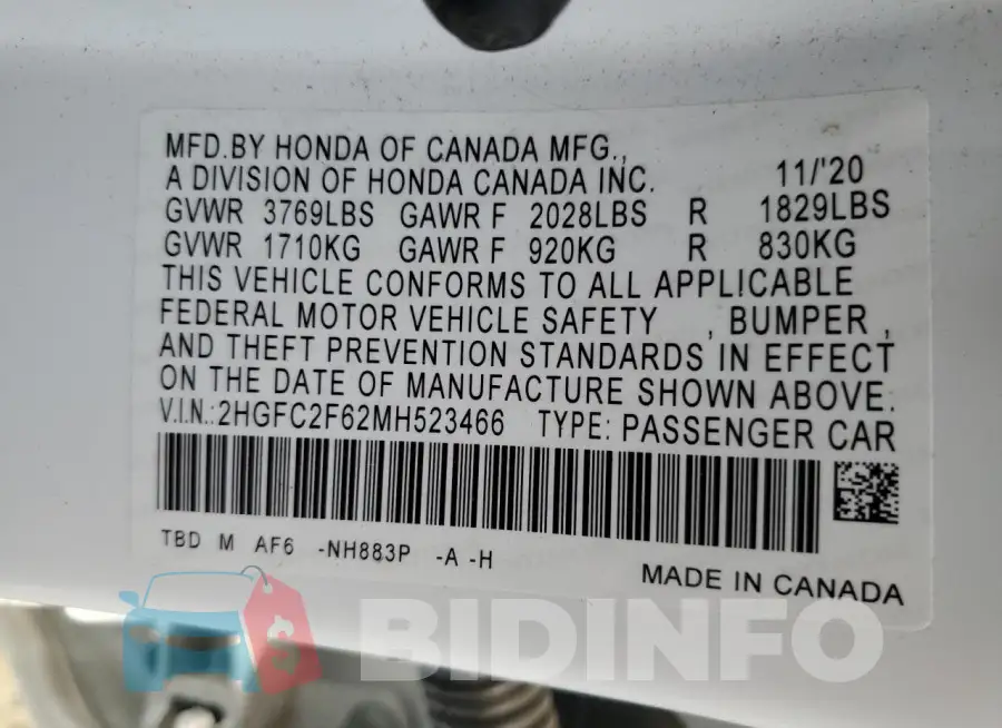 2HGFC2F62MH523466 Photo# 12