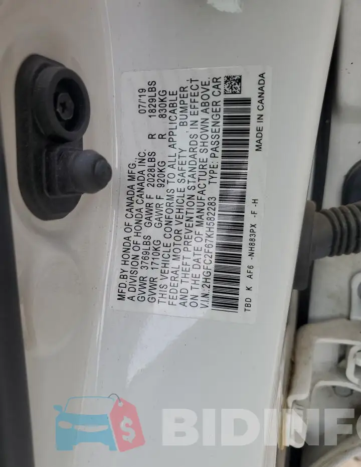 2HGFC2F67KH582283 Photo# 12