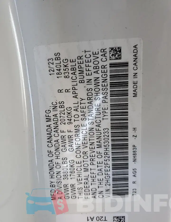 2HGFE2F52RH530233 Photo# 13
