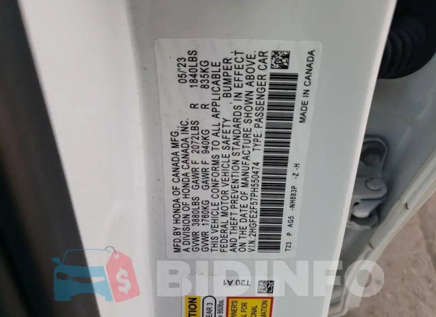 2HGFE2F57PH550474 Photo# 12