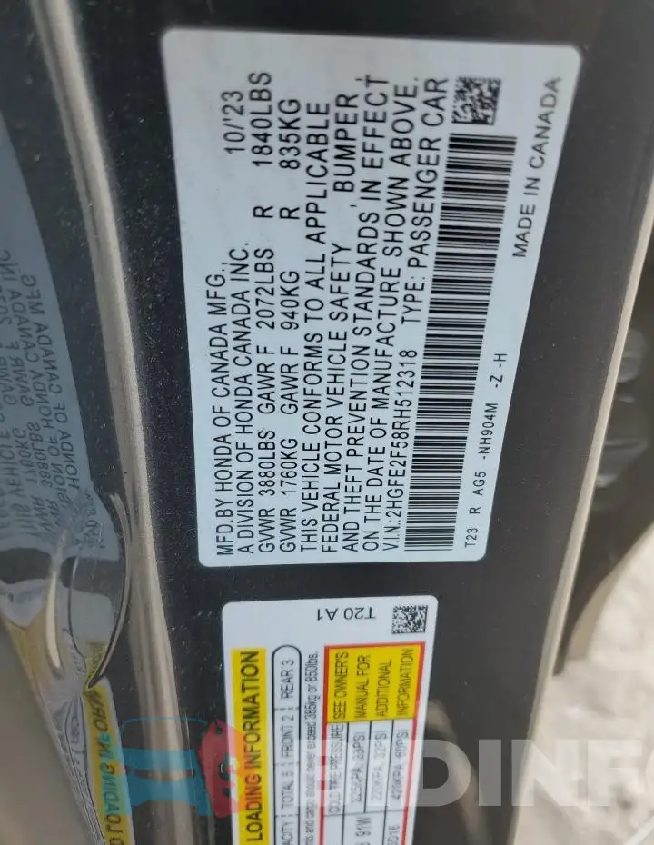 2HGFE2F58RH512318 Photo# 12