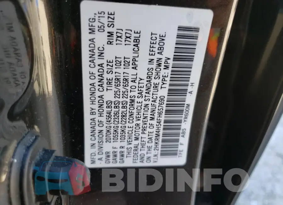 2HKRM4H54FH657690 Photo# 13