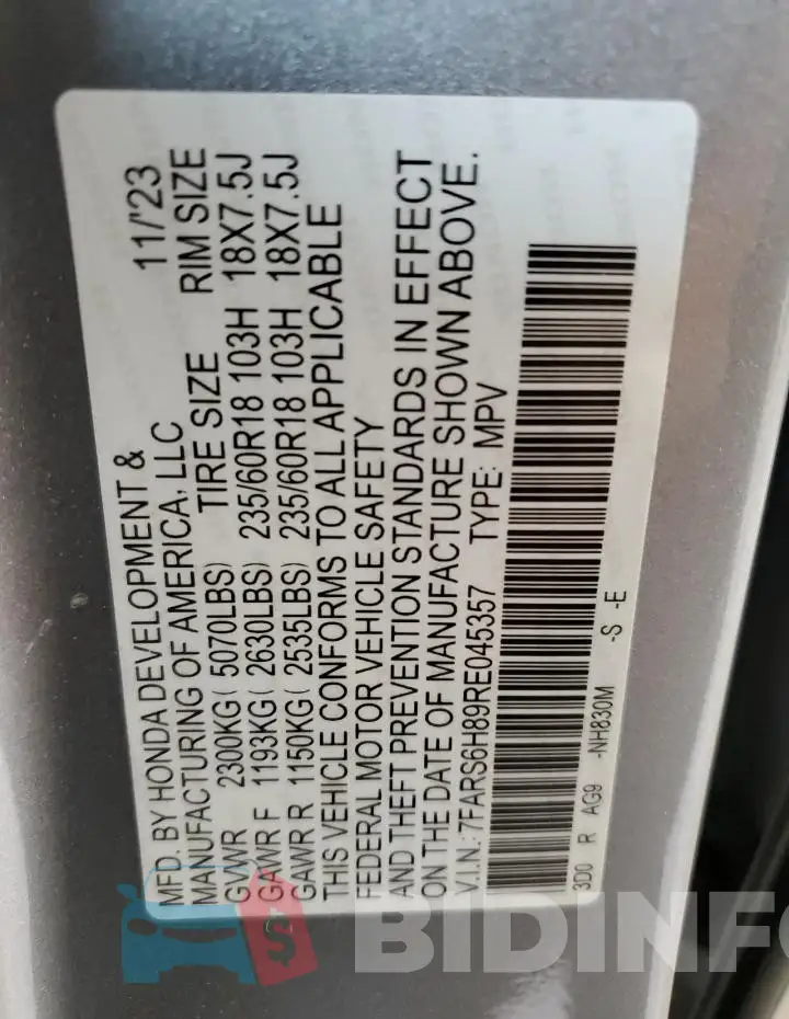 7FARS6H89RE045357 Photo# 12