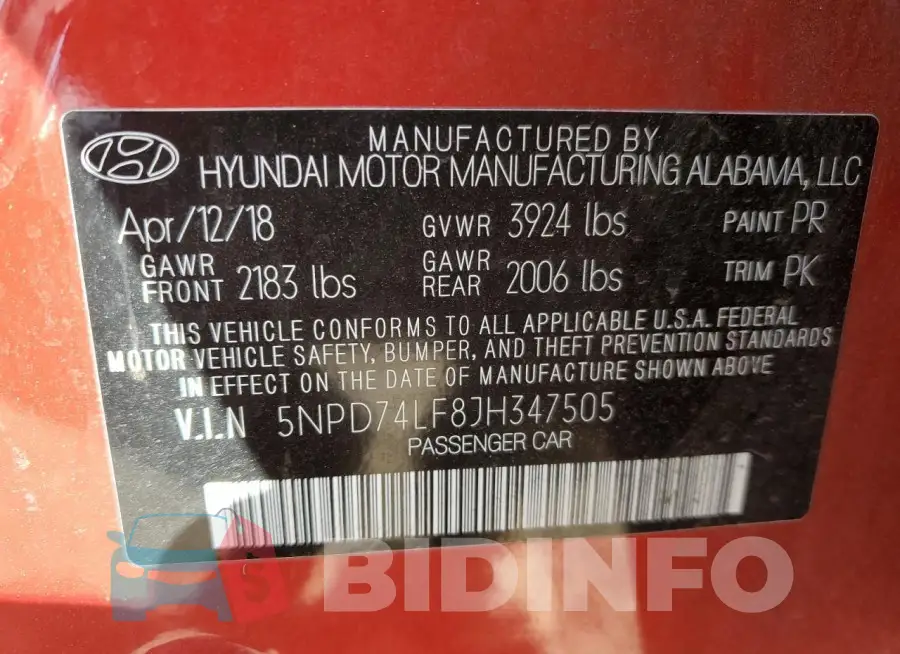 5NPD74LF8JH347505 Photo# 13