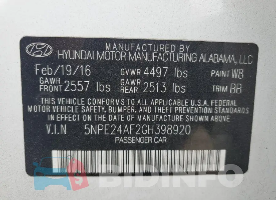 5NPE24AF2GH398920 Photo# 12