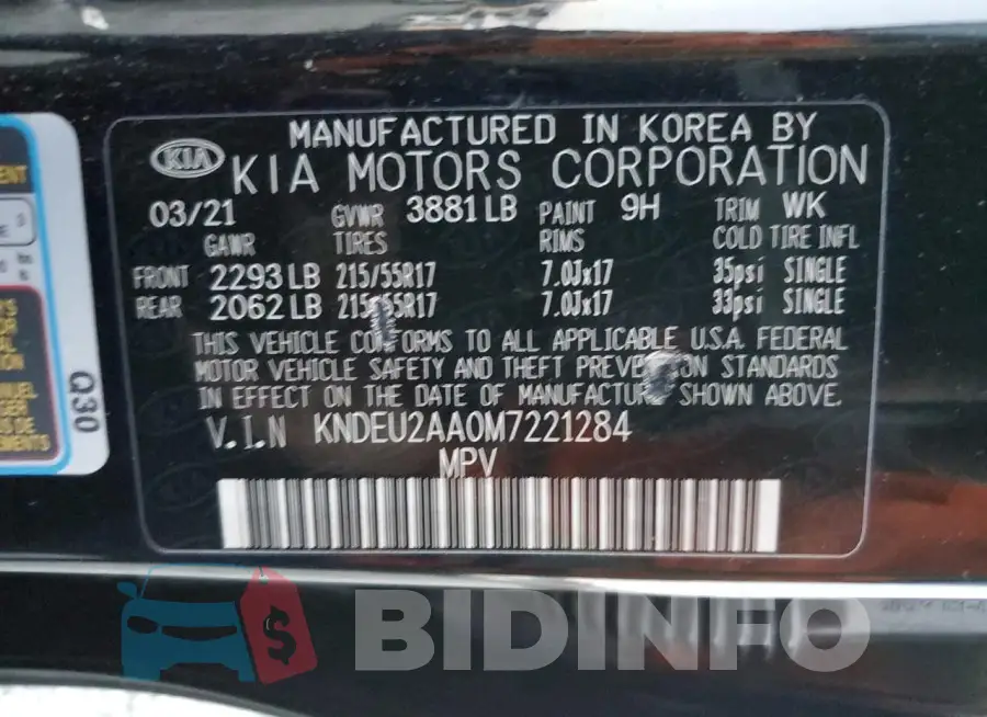 KNDEU2AA0M7221284 Photo# 14