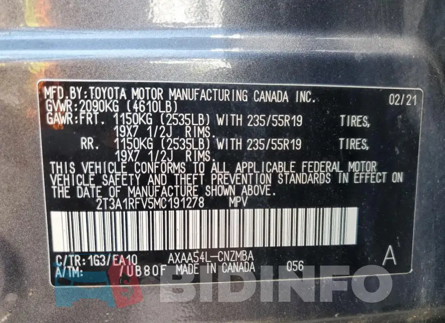2T3A1RFV5MC191278 Photo# 14